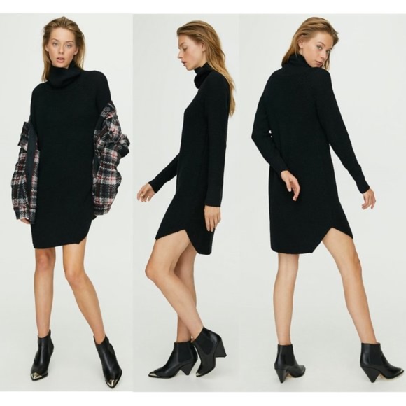 Aritzia Dresses & Skirts - Wilfred Free Bianca Marino Wool Black Sweater Dress, S